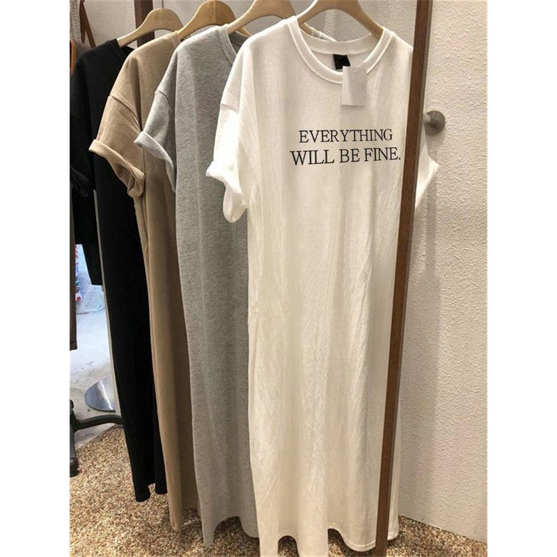 Summer Thin Plus Size Loose Short Sleeved Dress Women 2025 New Letter Printed Simple Round Neck Dress_ecoleips.com
