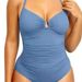 Aria Basics 2025 New European And American Solid Color Fahion Slimming One-Piece Women' Swimuit With Double Shoulder_ecoleips.com