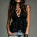 Women's V Neck Sleeveless Blouse Double Layer Ruffle European Style Casual Elegant Fashion Summer Shirt_ecoleips.com