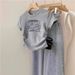 Women's Pure Cotton Short Sleeve T-Shirt Shoulder Cutout Summer Design Unique Style Pleated Waist Cinching Irregular Versatile Top_ecoleips.com