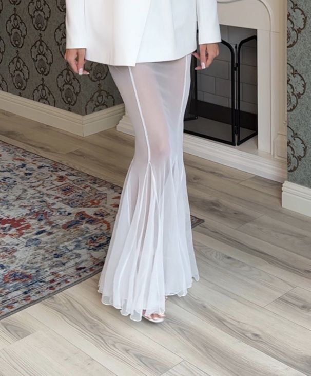 Women's Clothing Long Sleeve Satin Top Suit Loose Stretch Yarn Mesh Skirt Two-piece Set_ecoleips.com
