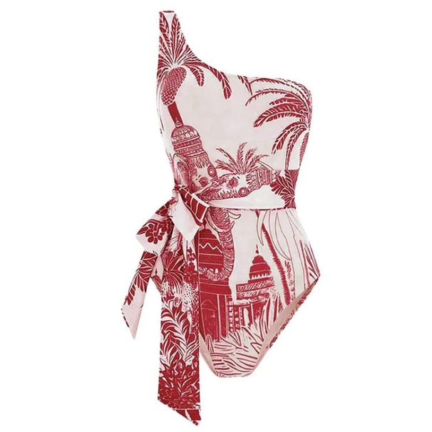Women's Clothing swimsuit new one shoulder strap coconut tree print one piece swimsuit suit female hot style_ecoleips.com