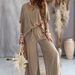 Women's Clothing Hot Sale V Neck Bat Sleeve Top Lace Up Casual Pants Two Piece Set_ecoleips.com