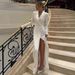 Women's Clothing White Slim Advanced Sexy V Neck Dress_ecoleips.com