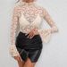 Women's Sexy Paisley Lace Slim Fit Flared Sleeve Top Style Suitable For Outerwear And Innerwear_ecoleips.com