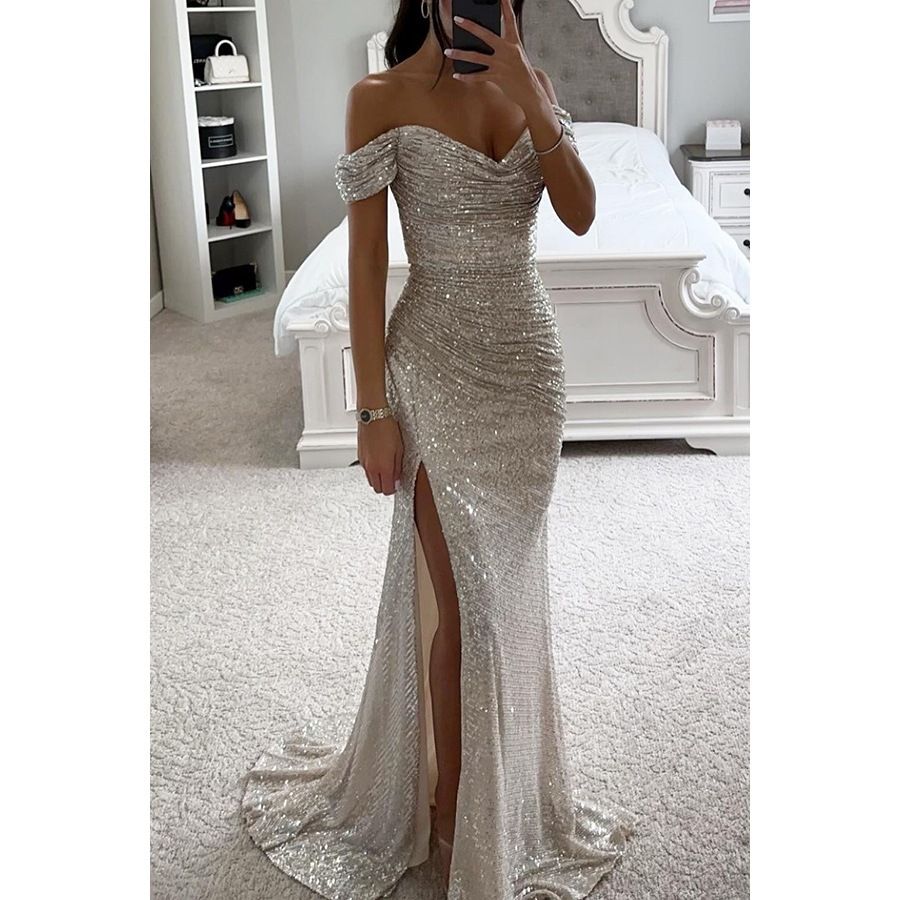 Elegant Black One-Shoulder Long Dress Hostess Style Women's New Fashion Ball Performance Art Exam Annual Meeting Dress_ecoleips.com