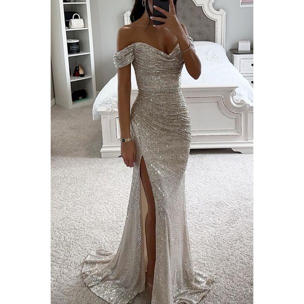 Elegant Black One-Shoulder Long Dress Hostess Style Women's New Fashion Ball Performance Art Exam Annual Meeting Dress_ecoleips.com