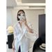 Elegant Linen For Women, Sun-Protective Cardigan Jacket, Spring/Summer Thin Loose Cotton-Linen Blue Shirt_ecoleips.com