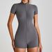 Women's Slim Fit One Piece Yoga Suit High Intensity Sports Fitness Clothes With Short Sleeves And Zippered Bodysuit_ecoleips.com