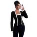 European American Cross-border 2026 Spring New Women's Elegant Knitted Patchwork Cardigan Jacket And Vest Two-piece Top_ecoleips.com