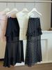 Black Ruffled Midi Skirt for Women Summer Style Elegant Design Mesh Paneling High Waist Slimming Flowing Bodycon Long Skirt_ecoleips.com