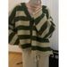 Soft, Mid-Length Cardigan With Striped Pattern And Contrasting Colors For Autumn/Winter A Comfortable, Loose-Fitting S_ecoleips.com