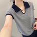 Summer New Style Women's Collared Color Block Knitted Top Short Sleeved T-Shirt Chic And Stylish_ecoleips.com