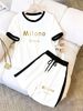 Women's Casual Gradient Print Two-Piece Set Short Sleeve Milan Style for Spring/Summer Italian Fashion 8010_ecoleips.com