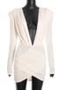 JULISSA MO Sexy Deep V-neck Ruched Women Mini Dress Apricot Long Sleeve Shoulder Pads Dress Winter Slim Elegant Party Club Dress_ecoleips.com