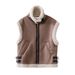 Aria Basics Autumn European American Women's Fashion Foreign Trade Trendy Camel-Colored Motorcycle Leather And Fur Vest_ecoleips.com