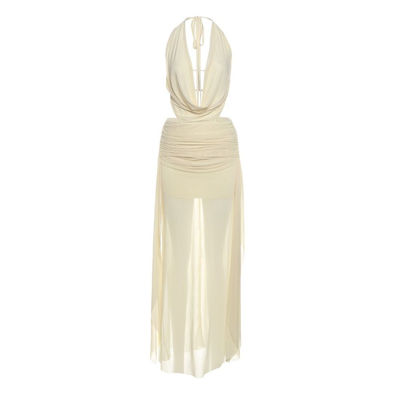 2026 New European And American Ins Wind Deep V Slim Sleeveless Backless Temperament Hip-wrapped Streamer Dress Women_ecoleips.com