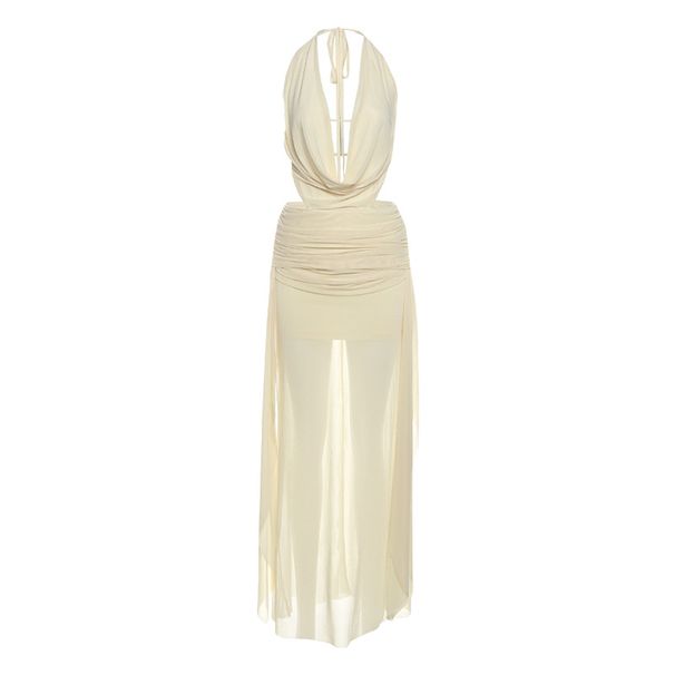 2026 New European And American Ins Wind Deep V Slim Sleeveless Backless Temperament Hip-wrapped Streamer Dress Women_ecoleips.com