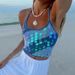 Women's Clothing Women's Summer New Fashion Sequin Suspender Top Sexy Sequin Backless Lace Up T Shirt Sand_ecoleips.com
