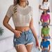 Real Shot Of Spring/summer Casual Hollow-out Twisted Short-sleeve Knit Vacation Crop Top, Cross-border Women's_ecoleips.com
