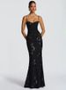 Mozision Spaghetti Strap Backless Sexy Maxi Dress Women Gown Floral Ribbon Applique Sleeveless Bodycon Evening Club Party Dress_ecoleips.com