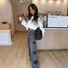 Aria Basics European And American Cross-border Vintage Y2K Five-pointed Star Loose Straight-leg Jeans For Women, Casual Versatile_ecoleips.com