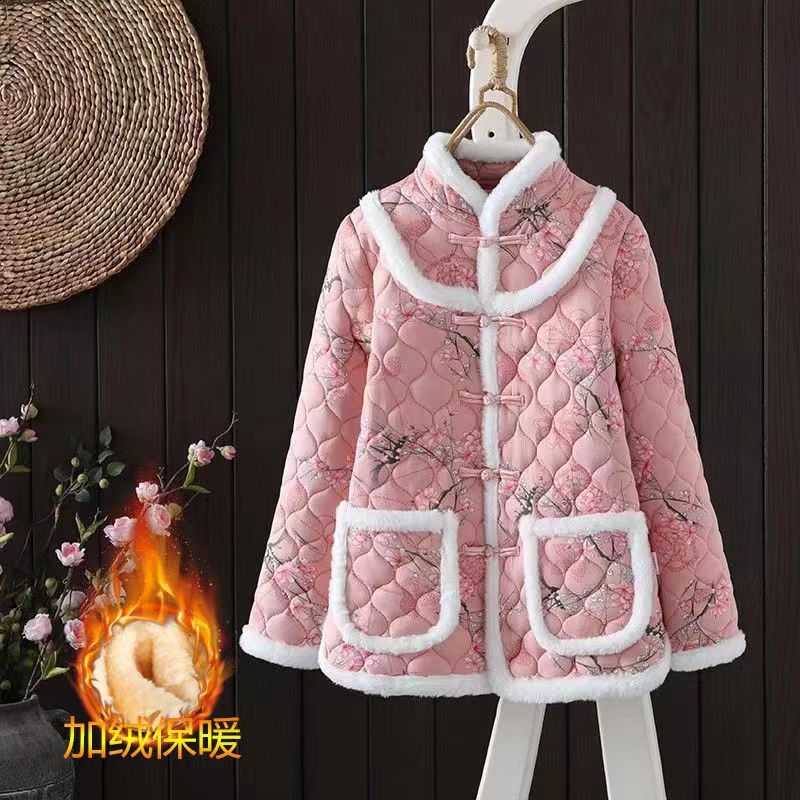 girl Internet Celebrity Northeastern Large Jacket Retro Button Ethnic Style Half-Zip Thick Slim Fit Mom Small Floral Cotton_ecoleips.com