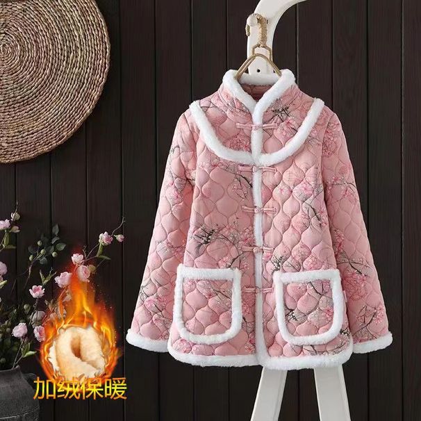girl Internet Celebrity Northeastern Large Jacket Retro Button Ethnic Style Half-Zip Thick Slim Fit Mom Small Floral Cotton_ecoleips.com
