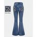 Women's Clothing Women's High-Waisted Flared Jeans With Embroidered Pockets – Stretch Denim Retro Bell Bottoms (S-L, Blue/Black)_ecoleips.com