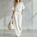 Women's Casual Striped Tracksuit Two Piece Set Wide Leg Pants Short Sleeved Top Summer Bestseller Style_ecoleips.com