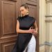 Women's Satin High-Neck Asymmetrical Dress – Sleeveless Elegant Slip Dress (Breathable Polyester, Loose Fit, Minimalist Chic, Black & White)_ecoleips.com