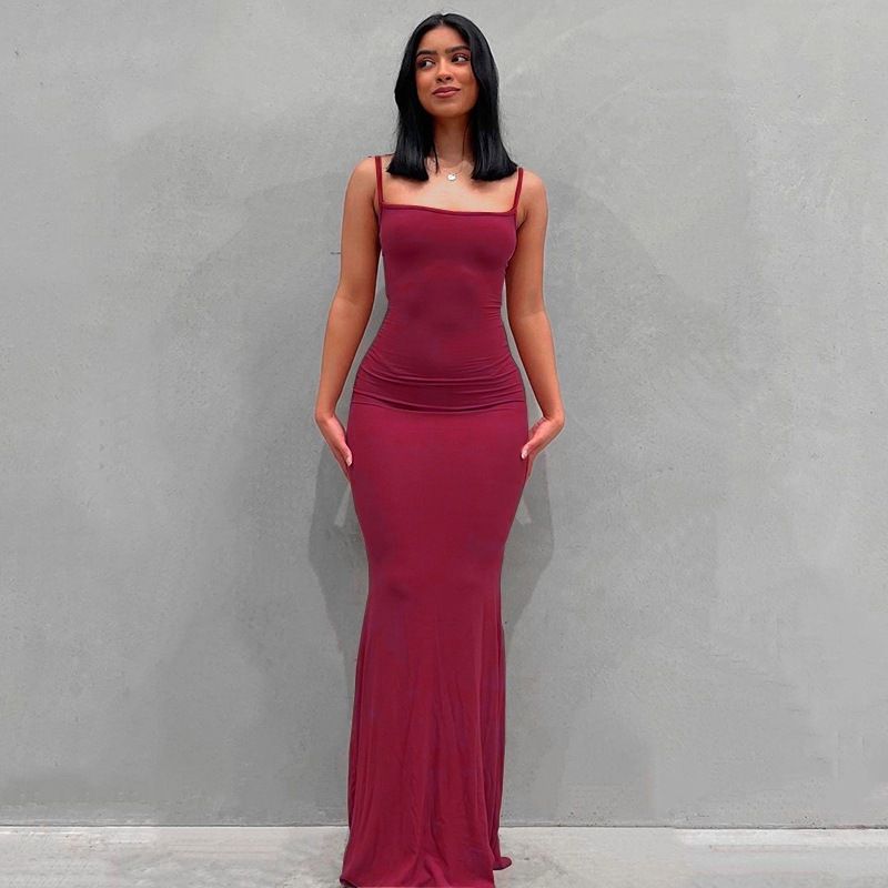 Women's Clothing Slim Fit Solid Color Women's Dress European American Style Halter Top Long Fishtail Skirt Peach Shaped Hips_ecoleips.com