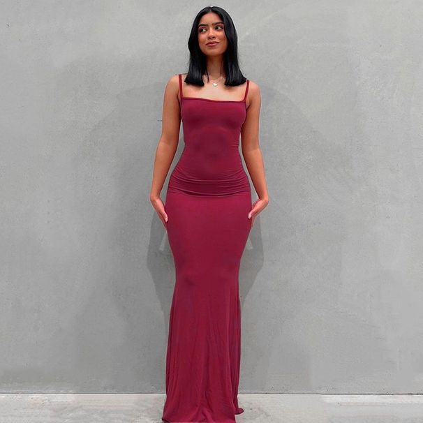 Women's Clothing Slim Fit Solid Color Women's Dress European American Style Halter Top Long Fishtail Skirt Peach Shaped Hips_ecoleips.com