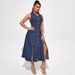 K Women's Open Cut Sleeveless Waist Cinched New Denim Dress_ecoleips.com