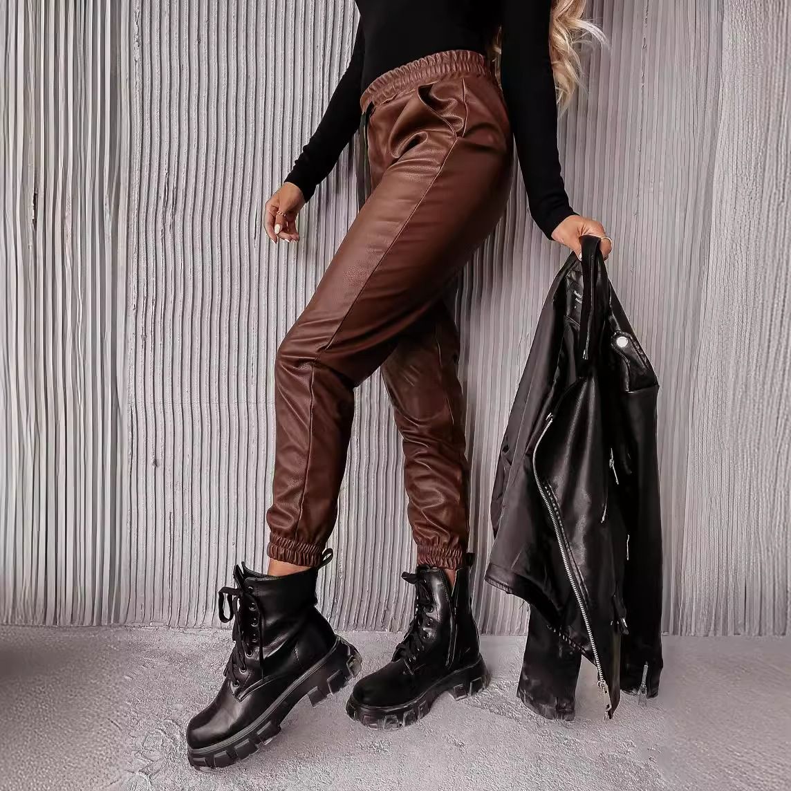 Women's Clothing Hot Girl Women's Clothing Autumn/Winter New Sexy PU Casual Pants Slim Fit Leather Pants_ecoleips.com