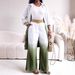 Women's Clothing Mid Waisted Pants Long Sleeved Ombre Gradient High Waist Pants & Long Sleeve Button-Up Coat Casual Loose Fit Matching Set_ecoleips.com