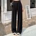 Aria Basics Black Suit Elastic Slimming Casual Summer Loose Wide-Leg Women High Waist Draped Long Pants Trendy_ecoleips.com