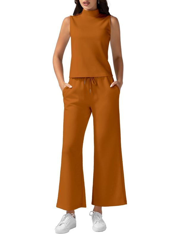 Women's Clothing 2 Piece Vest Short Wide Leg Pants Casual Suit_ecoleips.com