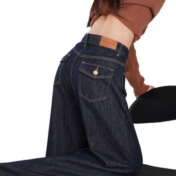 Dark Blue High-waisted Wide-leg Jeans Women's 2025 New Spring And Autumn Loose Drape Straight Casual Trousers_ecoleips.com