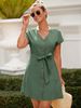 Women's Summer Casual V Neck Dress with Tie Pocket European American Style Elegant Fashion Spring/Autumn Regular Size_ecoleips.com