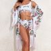 Women's Clothing Three Piece Bikini Set Mesh Sun Protection Print Cover Up Swimsuit Sexy Vacation Style_ecoleips.com