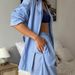 Blue Striped Sleeve Long Pants Loose Wearable Pajama Set European And American Autumn Winter New Women's Homewear_ecoleips.com