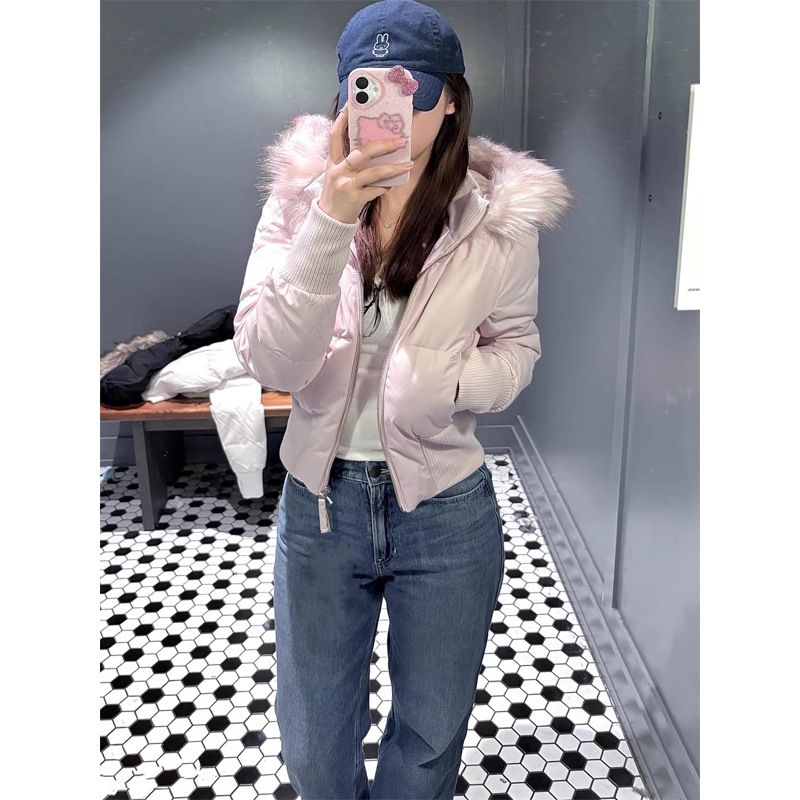 girl 2025 Winter Large Fur Collar Hooded Waist-Tightening Down Jacket For Women High-End Fashionable Slimming Warm Coat_ecoleips.com