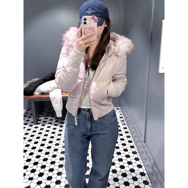girl 2025 Winter Large Fur Collar Hooded Waist-Tightening Down Jacket For Women High-End Fashionable Slimming Warm Coat_ecoleips.com