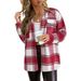 Women's Long Sleeved Lapel Plaid Shirt Casual Temperament Mid Length Coat Autumn Winter New European American Style Comfortable_ecoleips.com