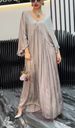 Long Dress With Satin Fabric, Lotus-Leaf Sleeves, And Pleats, Perfect For Summer Leisure In The Middle East_ecoleips.com