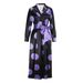 Women's V-Neck Long Sleeve Floral Dress – Elegant Printed Midi Dress For Spring & Fall (Violet, S-XXL)_ecoleips.com