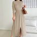 New European American Style French Split Mid-Length Round Neck Knitted Dress For Women Fashionable And Casual_ecoleips.com