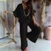 Women's Casual Loose-Leg V-Neck Bat-Sleeve Pants Set_ecoleips.com