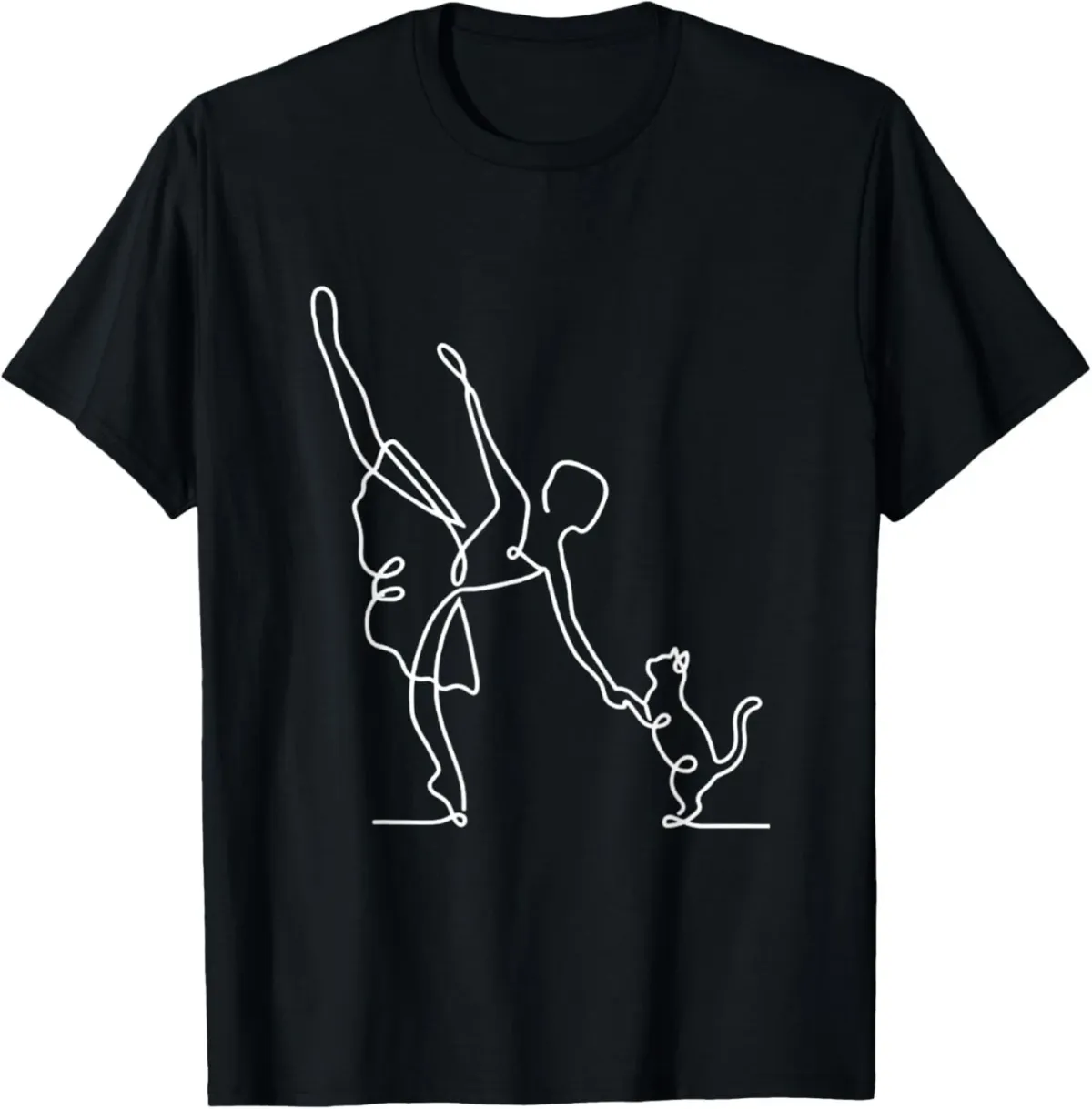 Women's T-Shirts Minimalist Ballerina And Cat Line Art Ballet Dancer Pet Love T-Shirt_ecoleips.com
